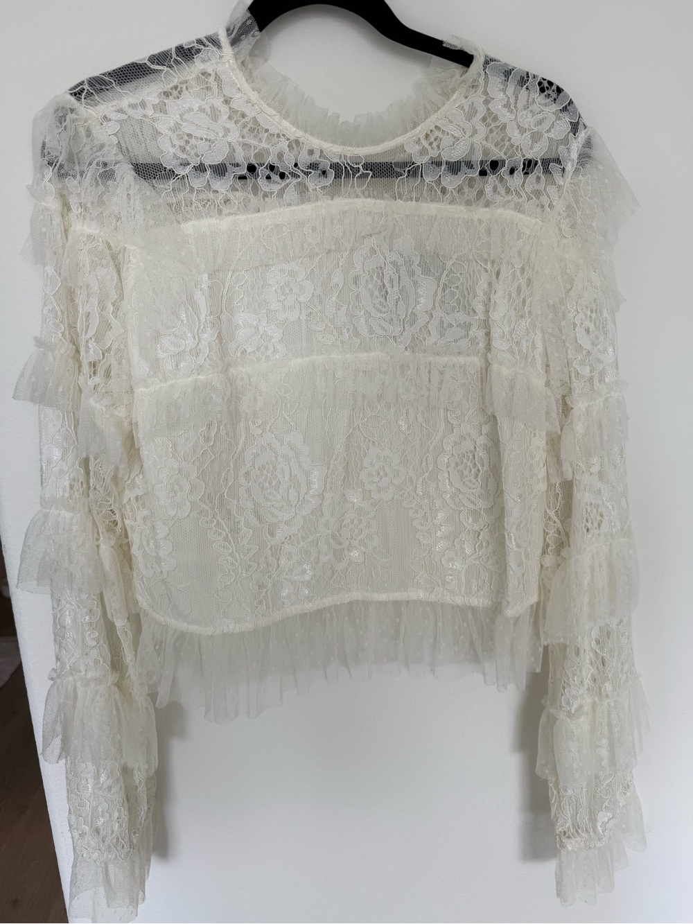 Ivory Lace Ruffle Blouse Forever That Girl - Women's Elegant Long Sleeve Top